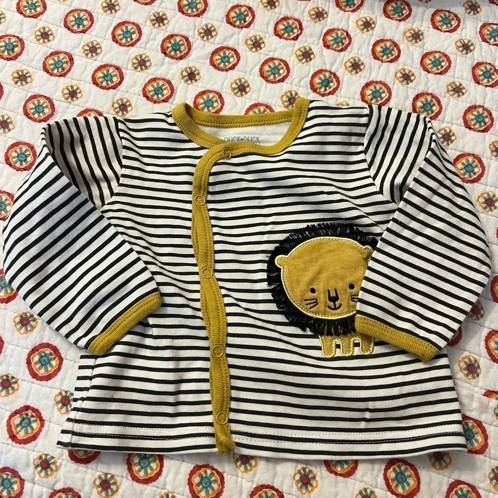 Lion Striped Kimono Button Top 100% Cotton Size 6-9 Months